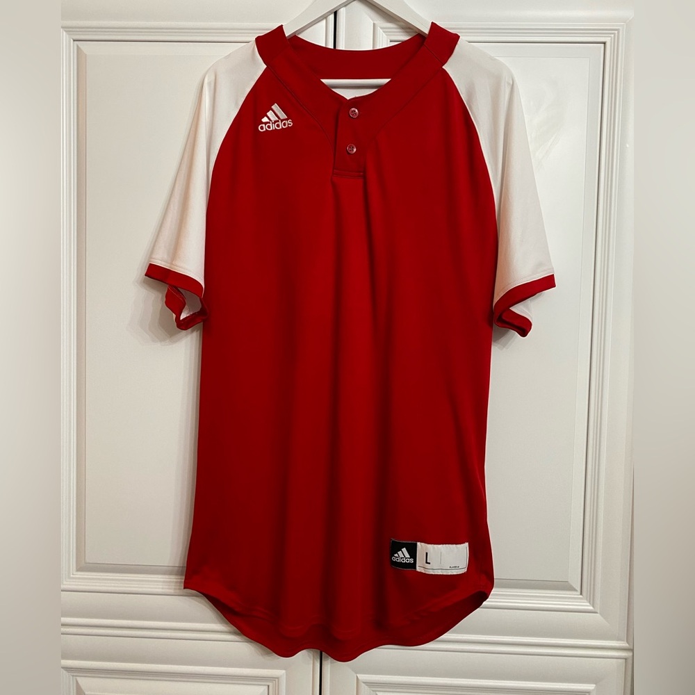 Adidas Men’s Large Red & White Diamond King 2.0 2 Button Henley Baseball Jersey